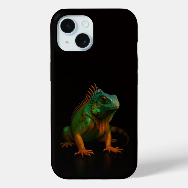 Schwarzes 4 Luxe iPhone 15 Mate, Grüner Leguan Case-Mate iPhone Hülle (Rückseite)