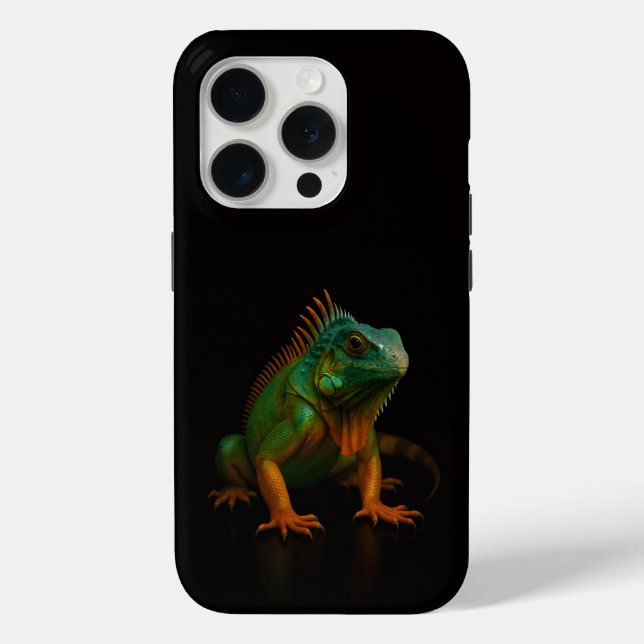 Schwarzes 4 Luxe iPhone 15 Pro Mate, Grüne Leguane Case-Mate iPhone Hülle (Rückseite)