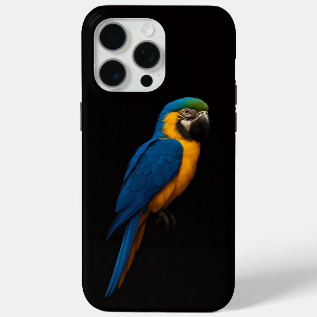 Schwarzes 4 Luxe iPhone 15 Pro Max, Blaugelber Ara Case-Mate iPhone Hülle (Rückseite)