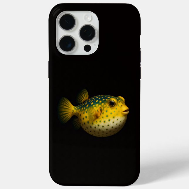 Schwarzes 4 Luxe iPhone 15 Pro Max, Gelber Kugelfi Case-Mate iPhone Hülle (Rückseite)