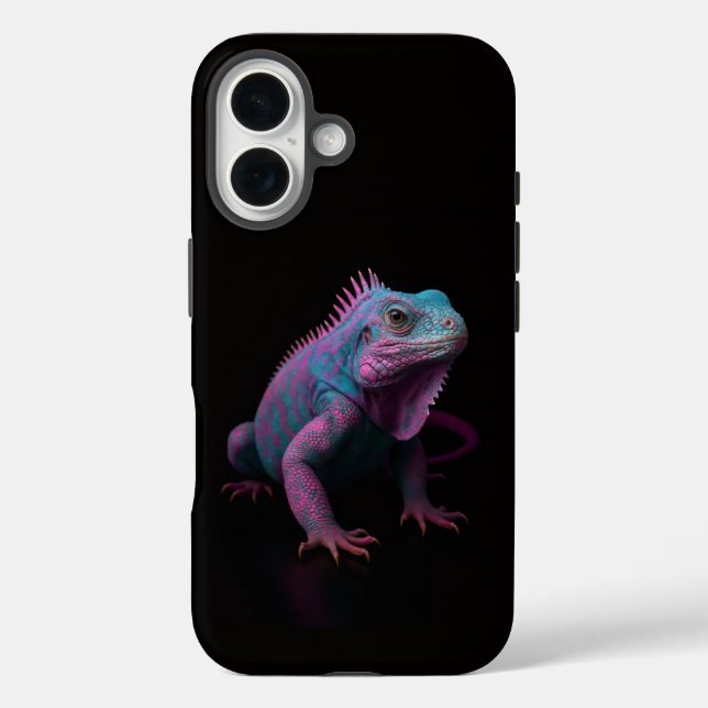Schwarzes 4 Luxe iPhone 16 Case-Mate, Rosa Leguan Case-Mate iPhone Hülle (Rückseite)
