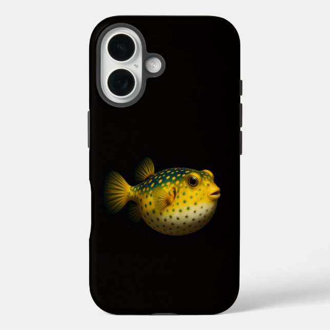 Schwarzes 4 Luxe iPhone 16 Mate, Gelber Kugelfisch Case-Mate iPhone Hülle (Rückseite)