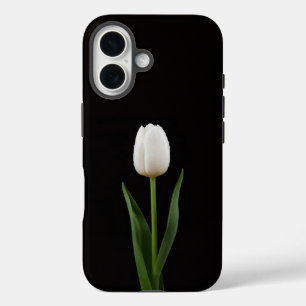 Schwarzes 4 Luxe iPhone 16 Mate, Perlenweiße Tulpe Hülle