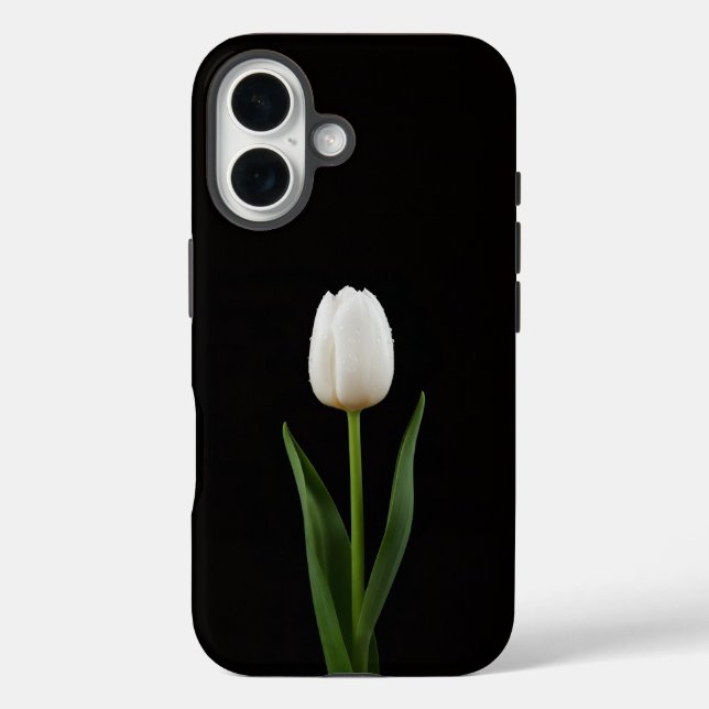 Schwarzes 4 Luxe iPhone 16 Mate, Perlenweiße Tulpe Case-Mate iPhone Hülle (Rückseite)
