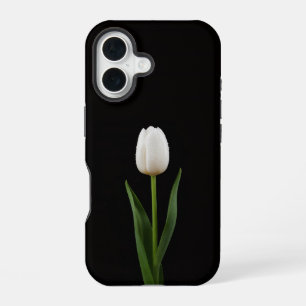 Schwarzes 4 Luxe iPhone 16 Mate, Perlenweiße Tulpe Hülle