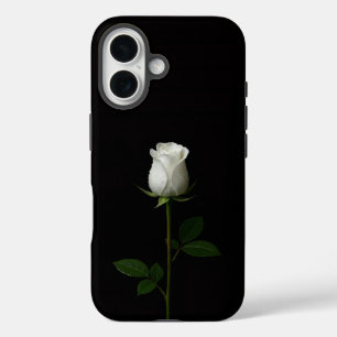 Schwarzes 4 Luxe iPhone 16 Mate, reine weiße Rose Hülle