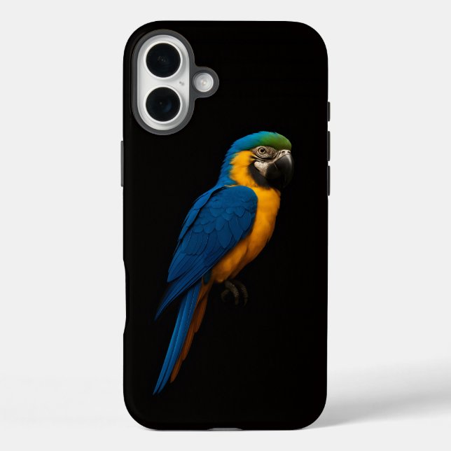 Schwarzes 4 Luxe iPhone 16 Plus, Blau-Gelber Ara Case-Mate iPhone Hülle (Rückseite)