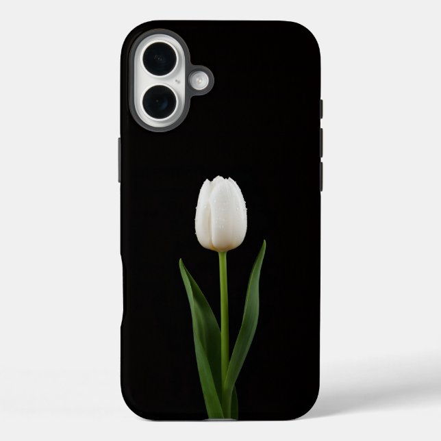 Schwarzes 4 Luxe iPhone 16 Plus, Perlenweiße Tulpe Case-Mate iPhone Hülle (Rückseite)