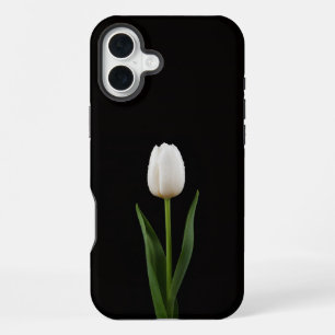 Schwarzes 4 Luxe iPhone 16 Plus, Perlenweiße Tulpe Plus Hülle