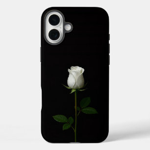 Schwarzes 4 Luxe iPhone 16 Plus, reine weiße Rose Plus Hülle