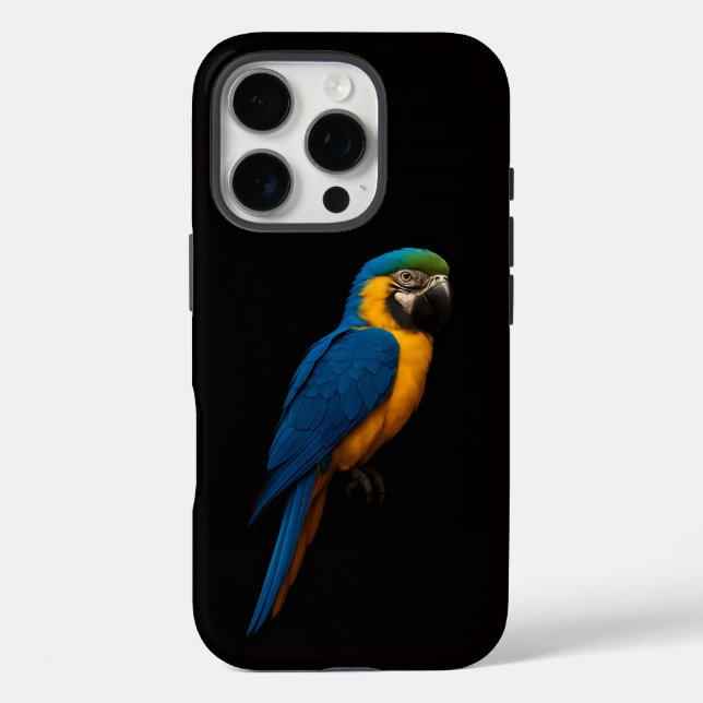 Schwarzes 4 Luxe iPhone 16 Pro, Blau-Gelber Ara Case-Mate iPhone Hülle (Rückseite)