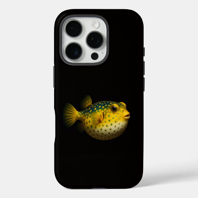 Schwarzes 4 Luxe iPhone 16 Pro, Gelber Kugelfisch Case-Mate iPhone Hülle (Rückseite)