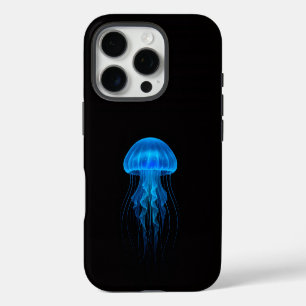 Schwarzes 4 Luxe iPhone 16 Pro, Neonblaue Qualle Pro Hülle