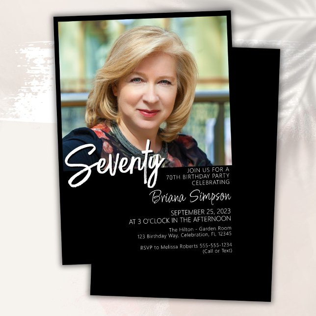 Schwarzes 70. Geburtstag Foto Einladung (Von Creator hochgeladen)