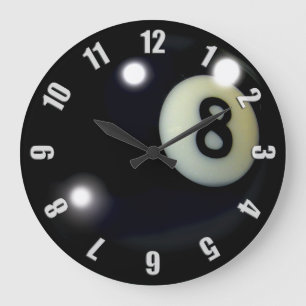 Schwarzes 8-Ball-Game-Clock-Design Große Wanduhr