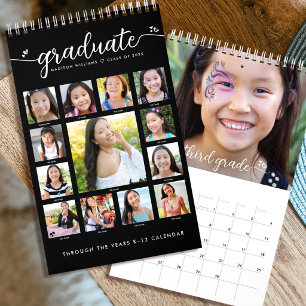 Schwarzes Abschluss K–12 Skript Foto Collage 15 Mo Kalender