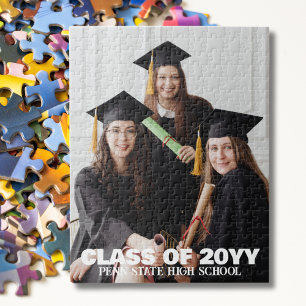 Schwarzes Abschlussfoto College BFF Modern Bold Puzzle