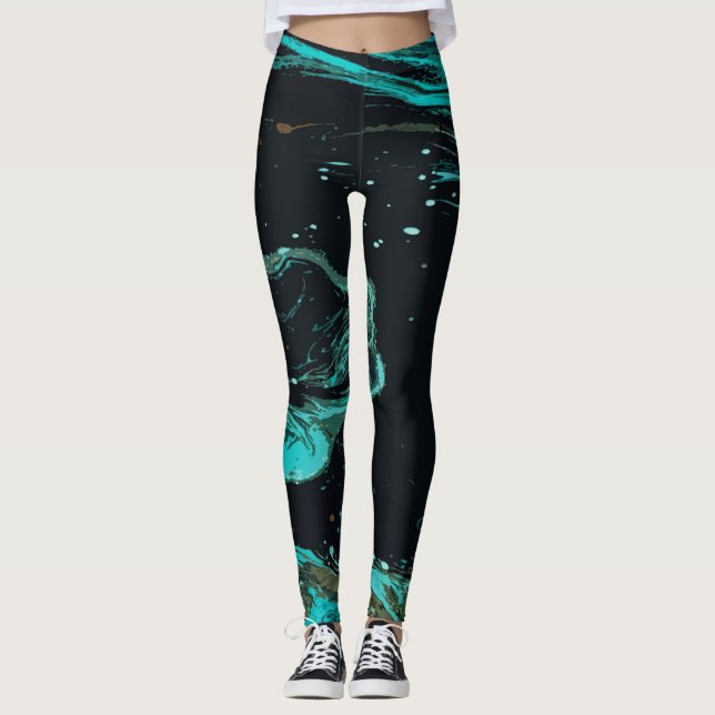 Schwarzes Abstraktes Muster Leggings (Vorderseite)