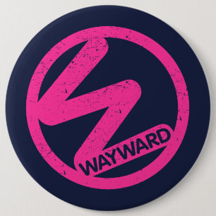 Schwarzes Abzeichen mit rosa Wayward-Logo Button