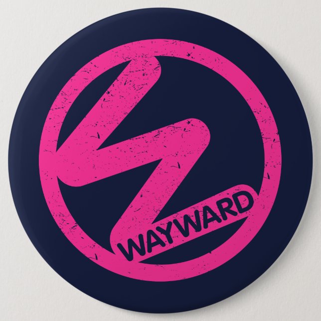 Schwarzes Abzeichen mit rosa Wayward-Logo Button (Vorderseite)