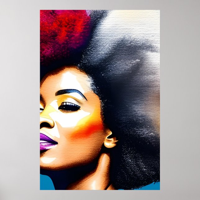 Schwarzes Afro Watercolor Portrait V Poster (Vorne)