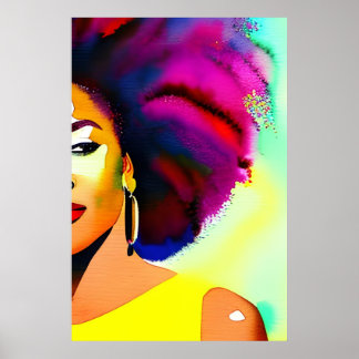 Schwarzes Afro Watercolor-Portrait VII Poster