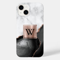 Schwarzes Agate Rose Goldweißes Marmormonogramm