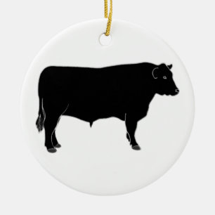 Schwarzes Angus Stier Keramik Ornament