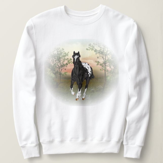 Schwarzes Appaloosa-Pferd Sweatshirt (Design vorne)