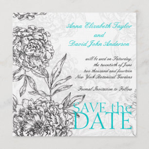 Schwarzes Aqua-blaue elegante BlumenSave the Date Save The Date