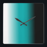 Schwarzes Aquamarines Weißes Ombre Quadratische Wanduhr<br><div class="desc">Dieses Produkt ist in Black Aquamarin White Ombre enthalten. Die Farbe verblasst von Schwarz zu Aquamarin zu Weiß. Passen Sie dieses Produkt einfach mit Ihrem eigenen Text,  Bild oder Foto an.</div>