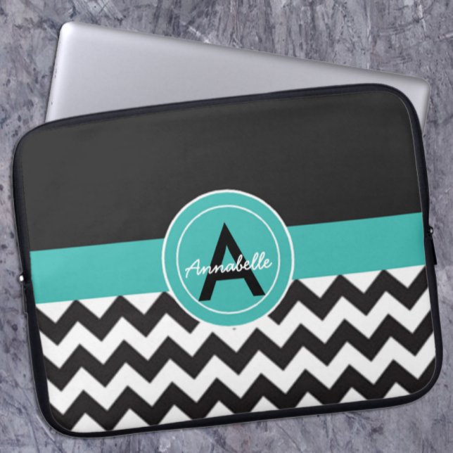 Schwarzes aquamarines Zickzack Laptopschutzhülle (Von Creator hochgeladen)