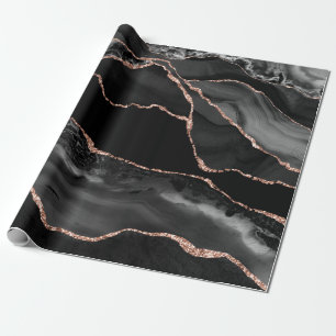 Schwarzes Aquarell-Achat-Faux-Roségold-Glitter Geschenkpapier