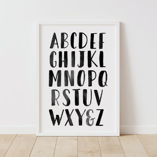 Schwarzes Aquarell Alphabet ABC Kinderzimmer Dekor Poster