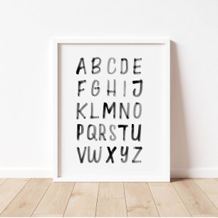 Schwarzes Aquarell-Alphabet ABC pädagogisches Post Poster