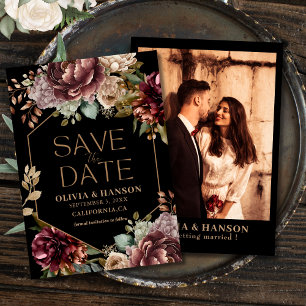 Schwarzes Aquarell Blumenmuster Foto Hochzeit im H Save The Date