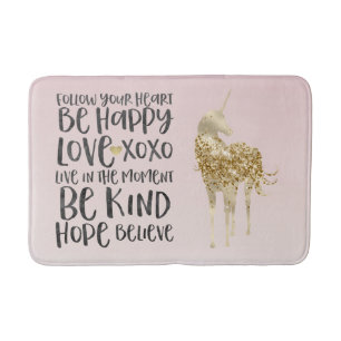 Schwarzes Aquarell Inspirational Gold Unicorn Badematte