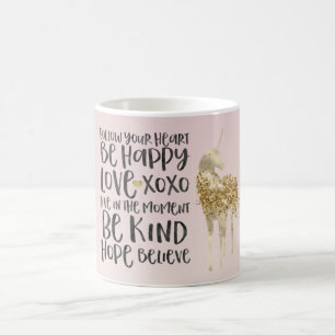 Schwarzes Aquarell Inspirational Gold Unicorn Kaffeetasse