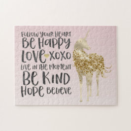 Schwarzes Aquarell Inspirational Gold Unicorn Puzzle