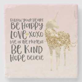 Schwarzes Aquarell Inspirational Gold Unicorn Steinuntersetzer