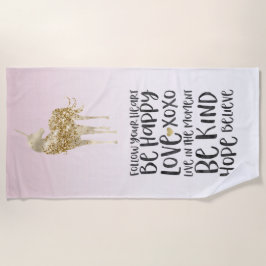 Schwarzes Aquarell Inspirational Gold Unicorn Strandtuch