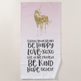 Schwarzes Aquarell Inspirational Gold Unicorn Strandtuch