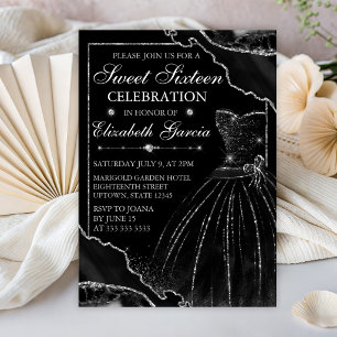 Schwarzes Aquarellkleid & Glitzernder Achat Sweet  Einladung