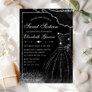 Schwarzes Aquarellkleid & Silber Glam Edge Sweet 1 Einladung