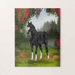Schwarzes arabisches Pferd auf einer Frühlingswies Puzzle