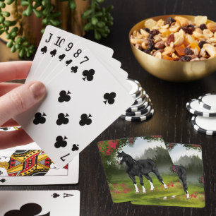 Schwarzes arabisches Pferd Frühjahrsweide Equine K Spielkarten