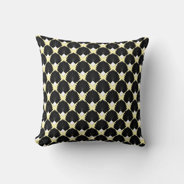 Schwarzes Art Deco Design Kissen (Vorderseite)