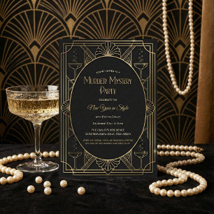 Schwarzes Art Deco-Mord-Mysterium-Silvesterparty Einladung