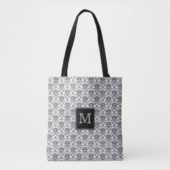 Schwarzes auf dem weißen Damast mit Monogramm (Vorderseite)