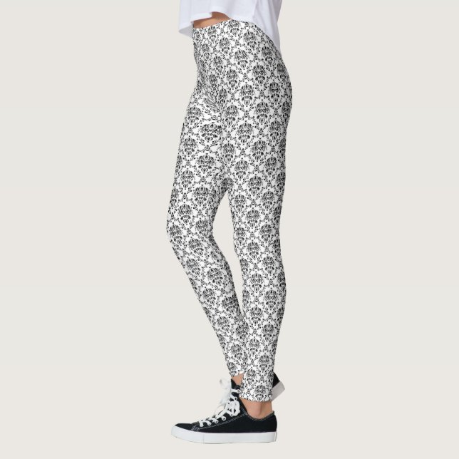 Schwarzes auf weißem Damast Leggings (Links)